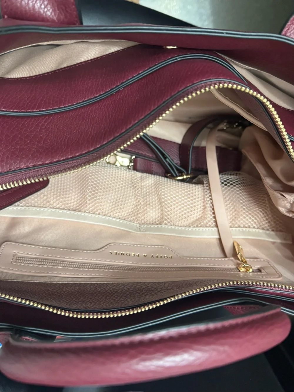 Poppy & Peonies Burgundy Pebbled Leather Satchel